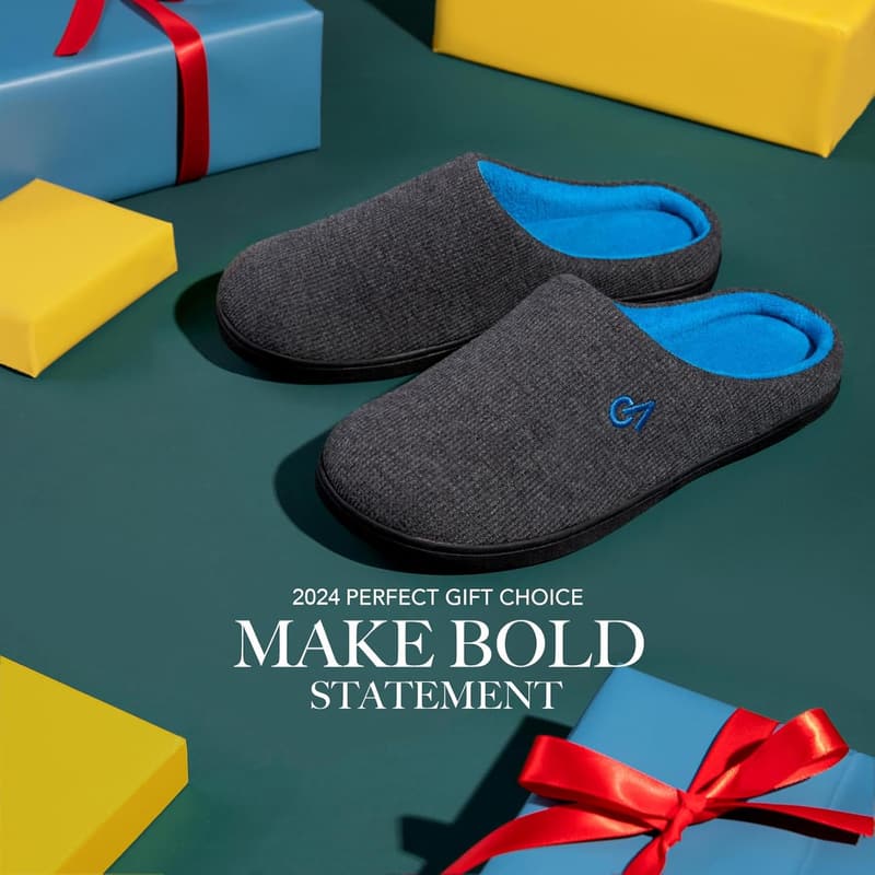 Men's Two-Tone Memory Foam Slippers with Rubber Sole