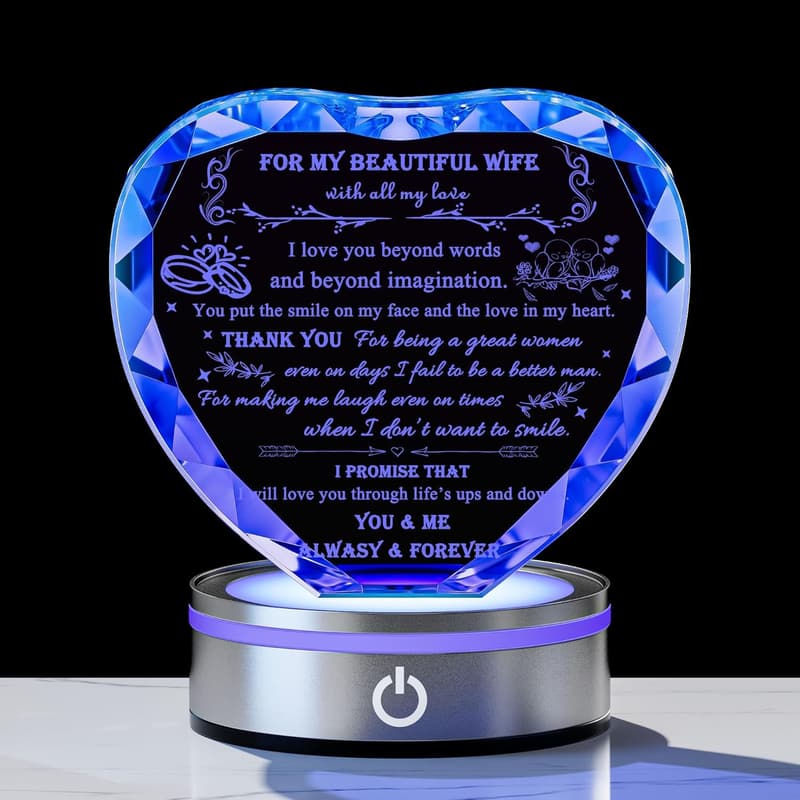 Personalized Crystal Heart Gift for Wife's Birthday or Anniversary