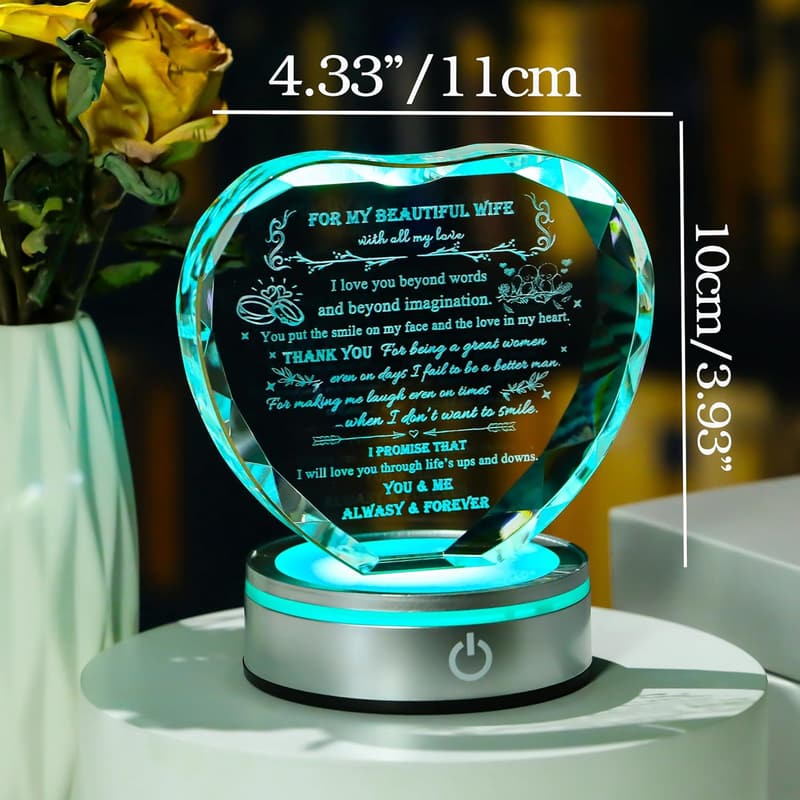 Personalized Crystal Heart Gift for Wife's Birthday or Anniversary