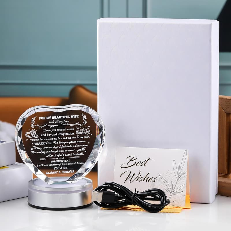 Personalized Crystal Heart Gift for Wife's Birthday or Anniversary