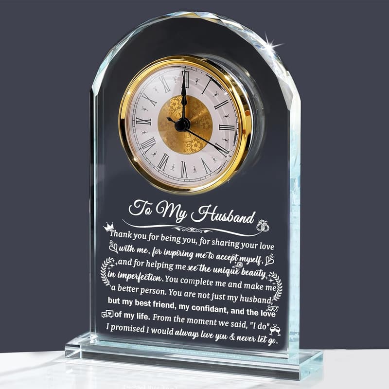 Personalized Glass Clock Gift for Husband's Birthday Anniversary