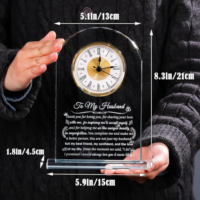 Personalized Glass Clock Gift for Husband's Birthday Anniversary
