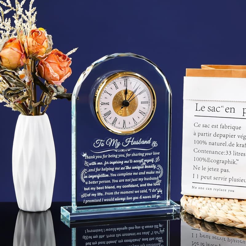 Personalized Glass Clock Gift for Husband's Birthday Anniversary