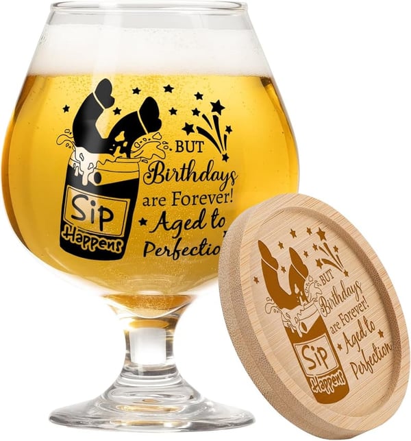 Unique 17oz Beer Glass Set with Coaster for Men's Birthday