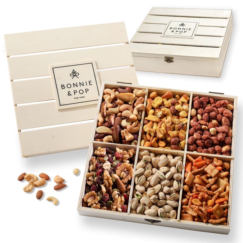 Healthy Gourmet Nut Gift Basket in Reusable Wooden Crate