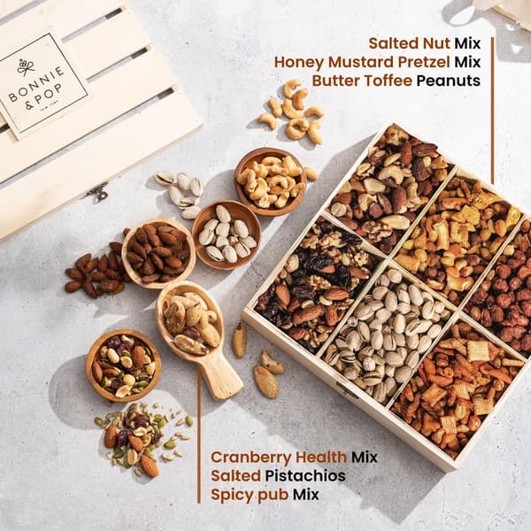 Healthy Gourmet Nut Gift Basket in Reusable Wooden Crate