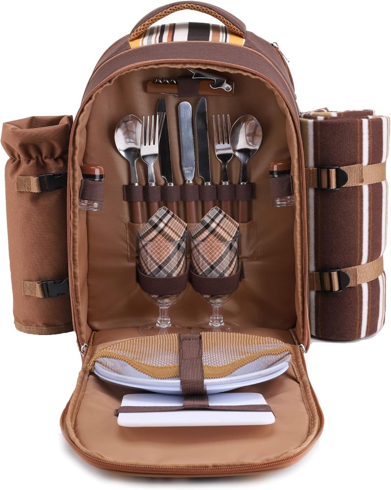 Picnic Backpack for 2 with Cooler, Blanket & Cutlery Set