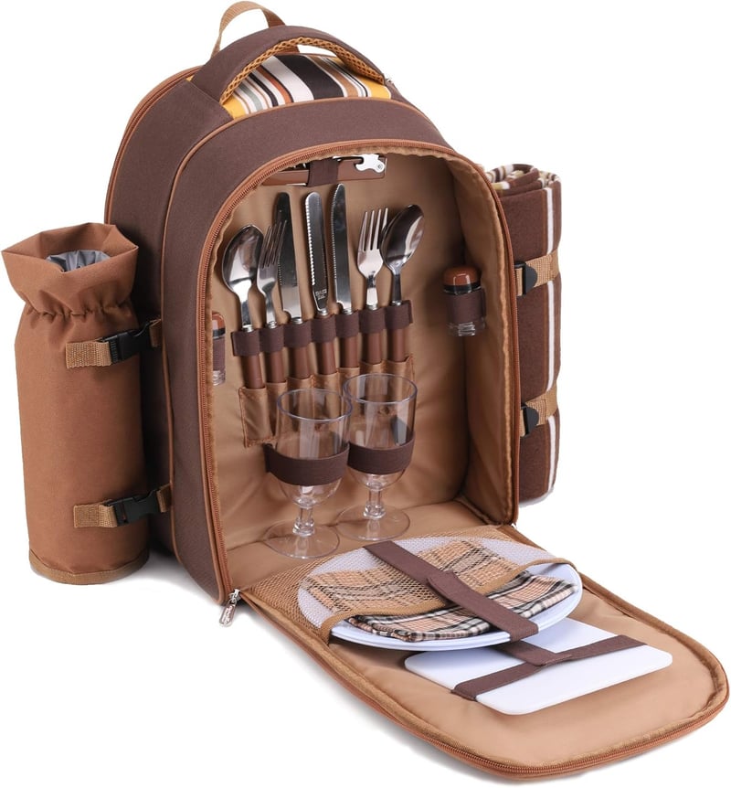 Picnic Backpack for 2 with Cooler, Blanket & Cutlery Set
