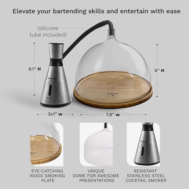 Cocktail Smoker Kit with Stainless Steel Dome & Wood Chips