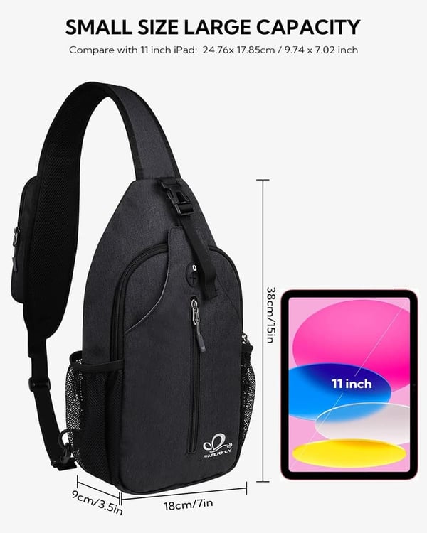 WATERFLY Crossbody Sling Bag for Travel and Hiking