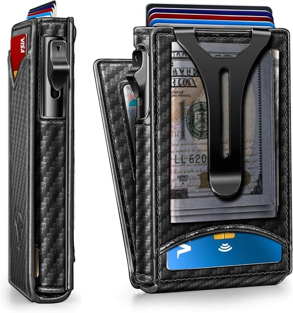 Slim Magnetic Leather Wallet for Men - Money Clip & Card Case