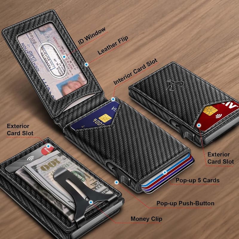 Slim Magnetic Leather Wallet for Men - Money Clip & Card Case
