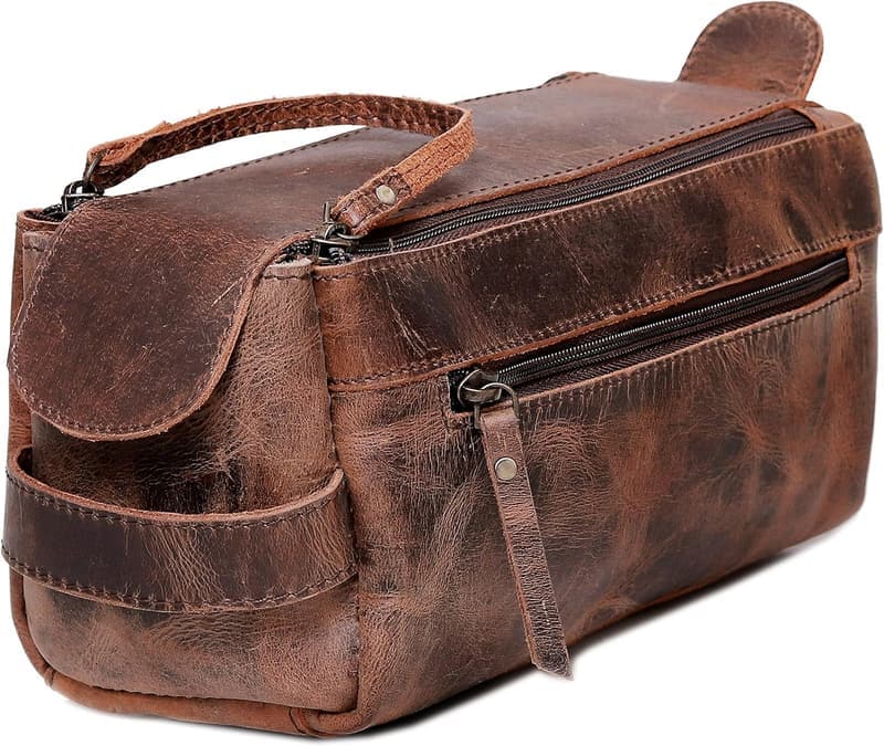 Genuine Buffalo Leather Unisex Travel Toiletry Bag