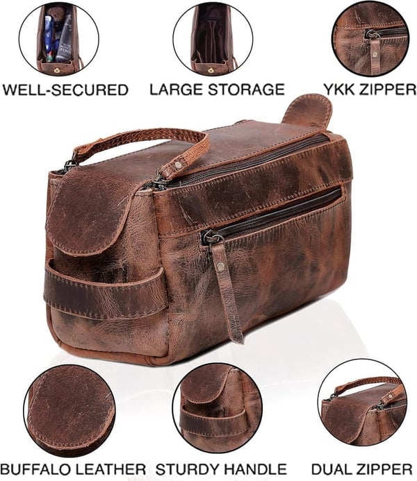 Genuine Buffalo Leather Unisex Travel Toiletry Bag