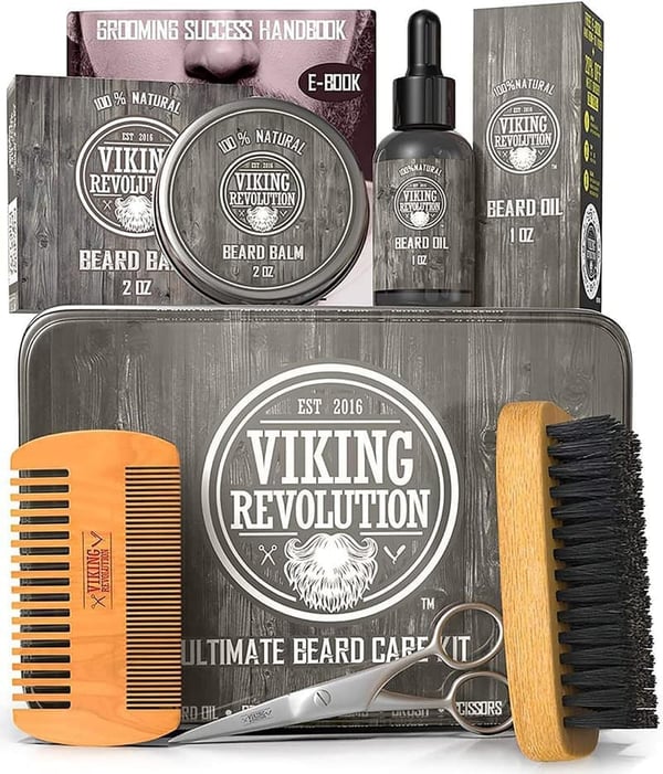 Men's Beard Care Kit with Boar Brush, Comb, Balm, Oil & Scissors