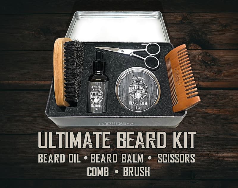 Men's Beard Care Kit with Boar Brush, Comb, Balm, Oil & Scissors