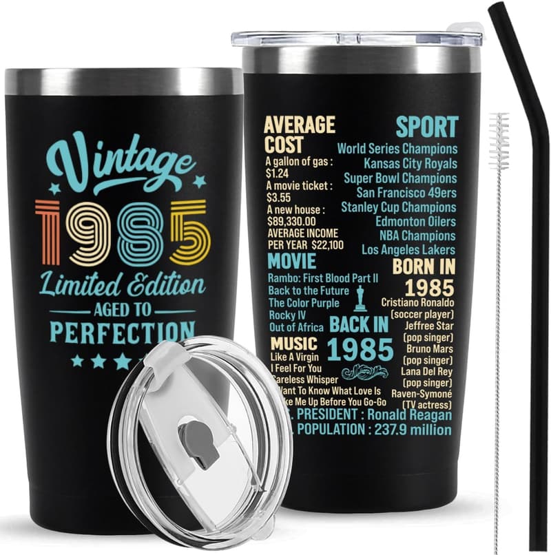 40th Birthday Tumbler Gift for Him/Her, Personalized 1985 Design