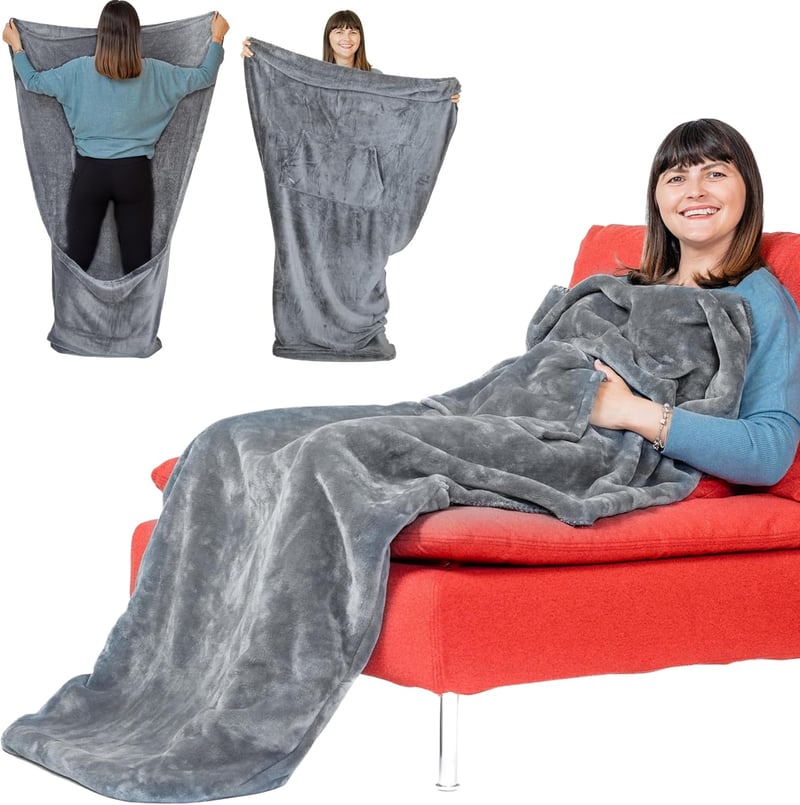 Father's Day Fleece Pocket Blanket for Gamers - Silver Grey
