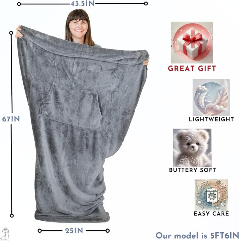 Father's Day Fleece Pocket Blanket for Gamers - Silver Grey