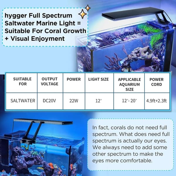 24/7 Adjustable LED Light for Saltwater Aquariums, 22W