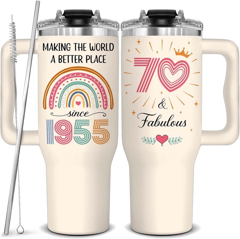 70th Birthday Tumbler for Women - 40 oz Fabulous Gift