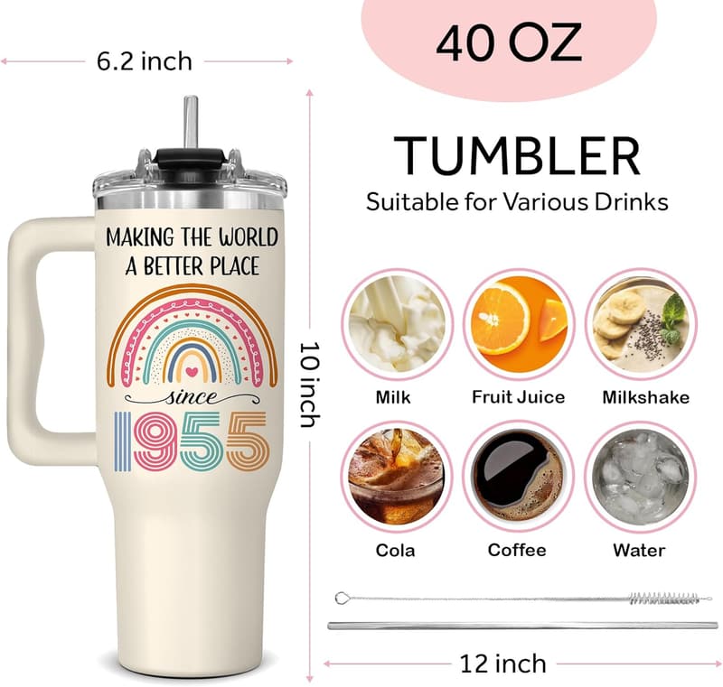 70th Birthday Tumbler for Women - 40 oz Fabulous Gift