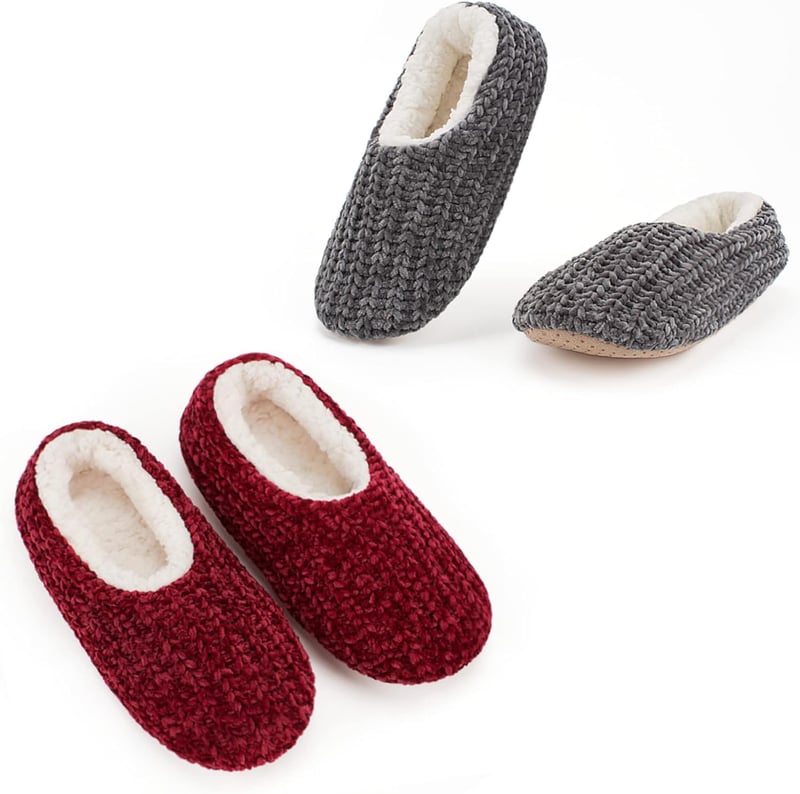 Warm Sherpa-Lined Women's Slipper Socks with Grippers - 2 Pair