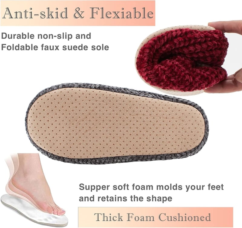 Warm Sherpa-Lined Women's Slipper Socks with Grippers - 2 Pair