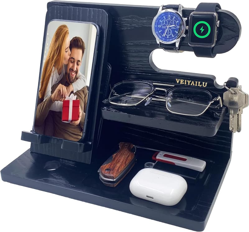 Men's Wood Phone Docking Station - Birthday Gift for Dad