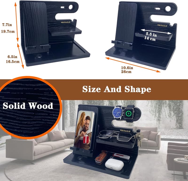 Men's Wood Phone Docking Station - Birthday Gift for Dad