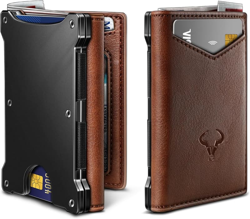 Slim Leather Wallet for Men with Magnetic Closure and 14-Card Capacity