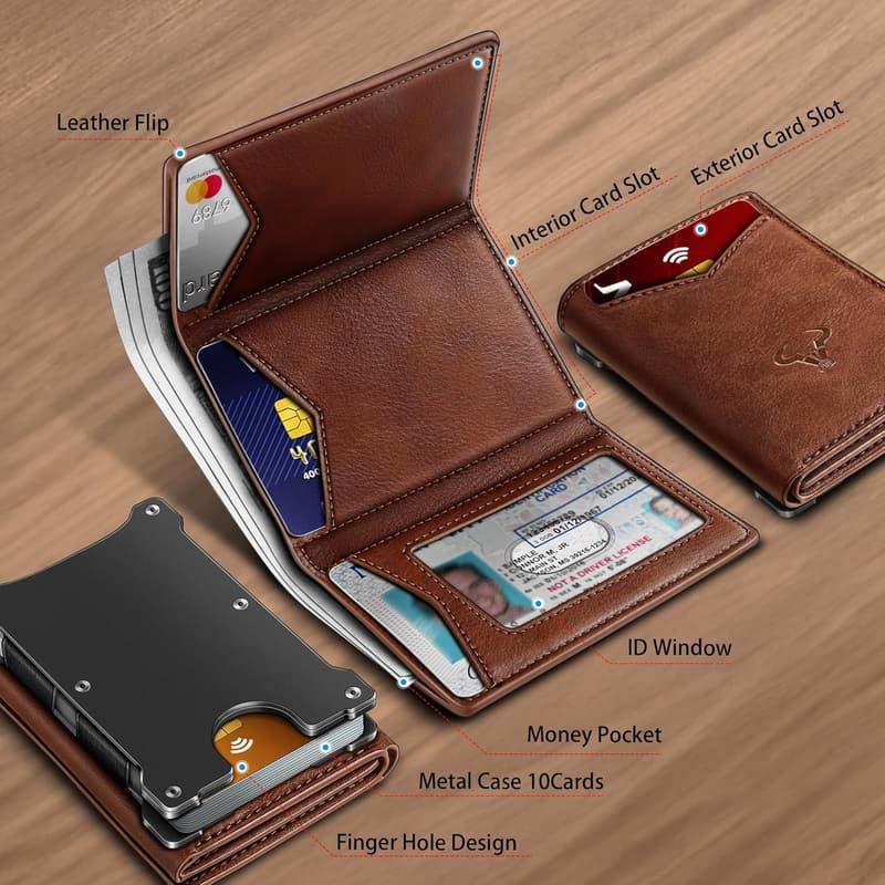 Slim Leather Wallet for Men with Magnetic Closure and 14-Card Capacity