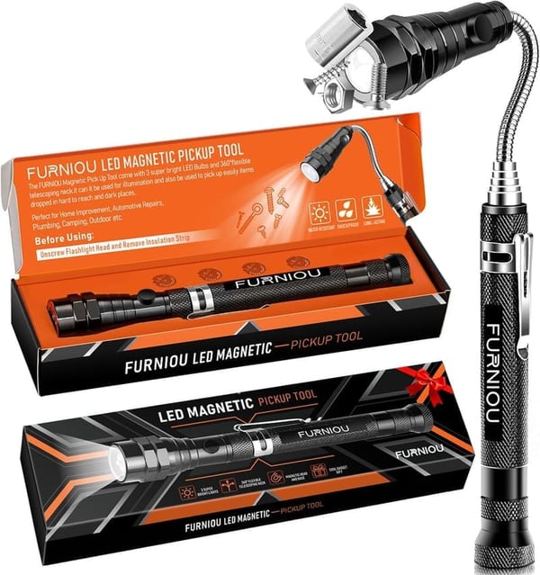 LED Magnetic Pickup Tool with Extendable Flashlight for Men