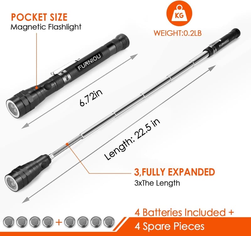 LED Magnetic Pickup Tool with Extendable Flashlight for Men