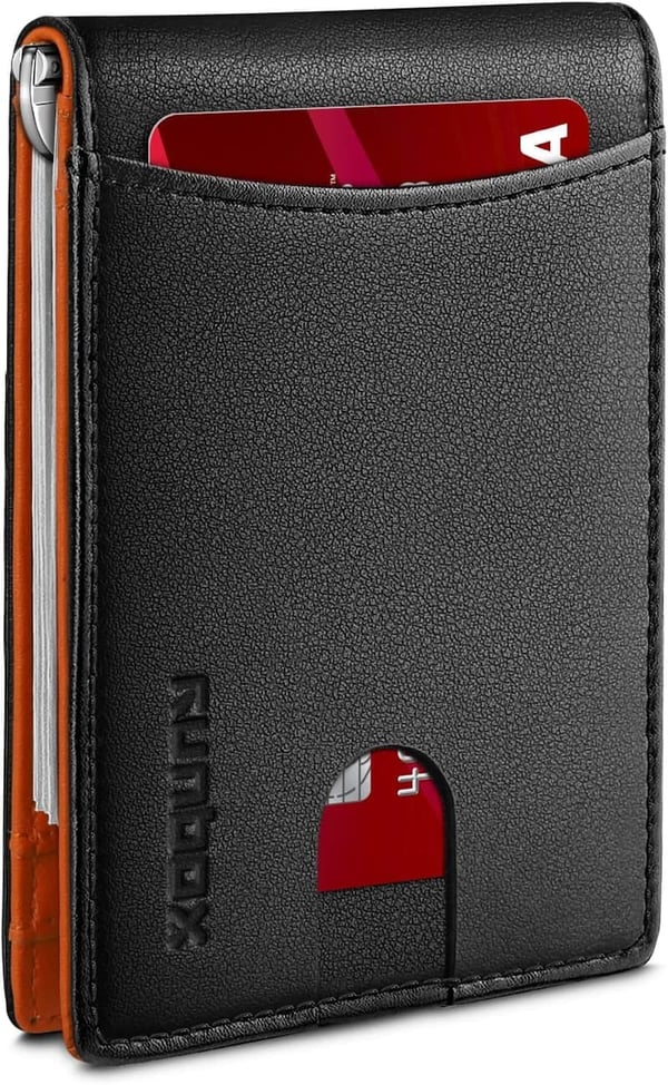Men's RFID Blocking Slim Leather Wallet with Money Clip