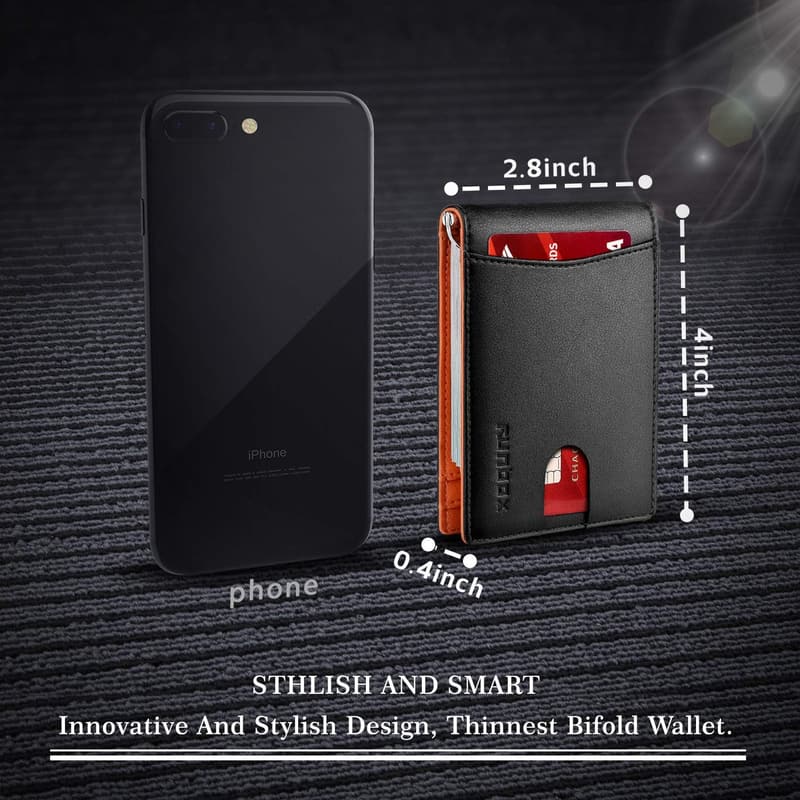 Men's RFID Blocking Slim Leather Wallet with Money Clip