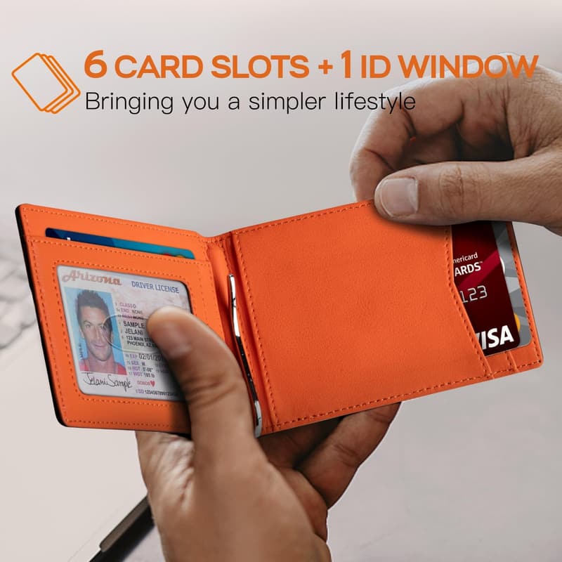 Men's RFID Blocking Slim Leather Wallet with Money Clip