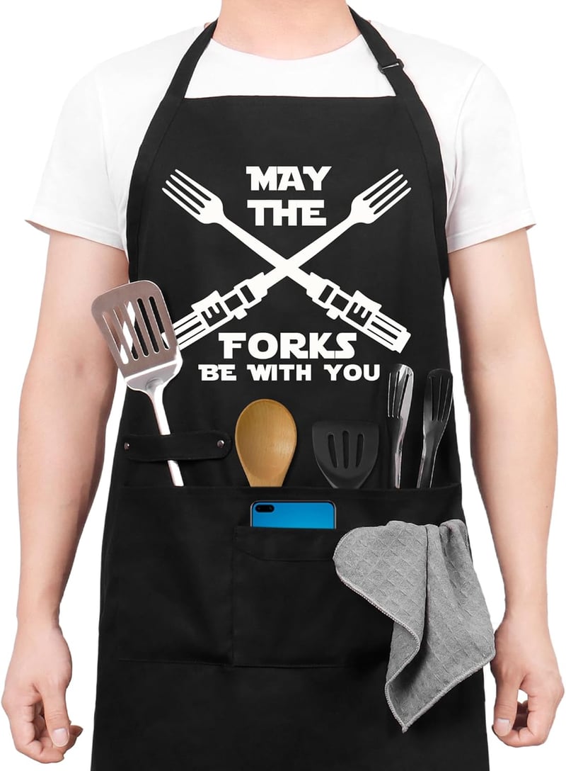 BBQ Chef Apron with Pockets - Fun Birthday Gift for Dad