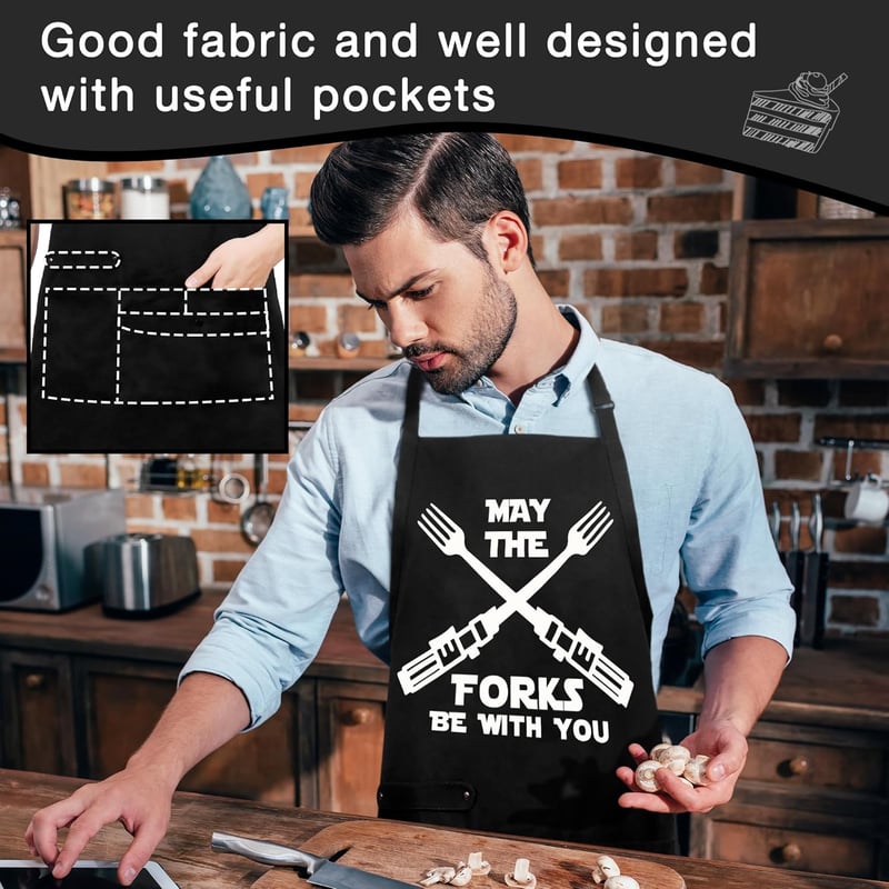 BBQ Chef Apron with Pockets - Fun Birthday Gift for Dad