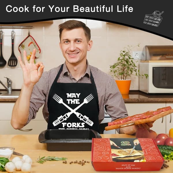 BBQ Chef Apron with Pockets - Fun Birthday Gift for Dad