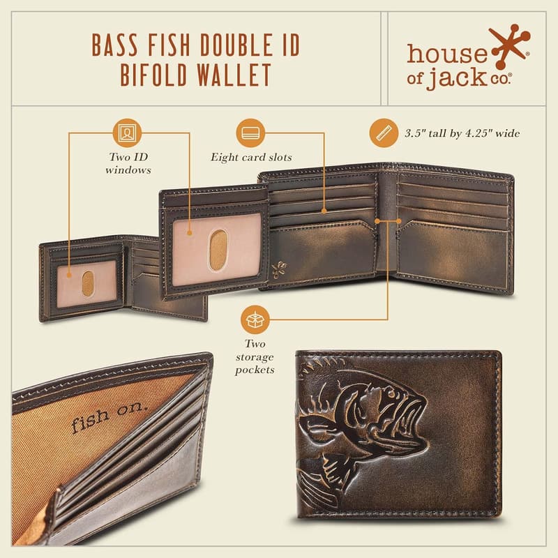 Men's Black Full Grain Leather Bifold Wallet for Outdoorsmen