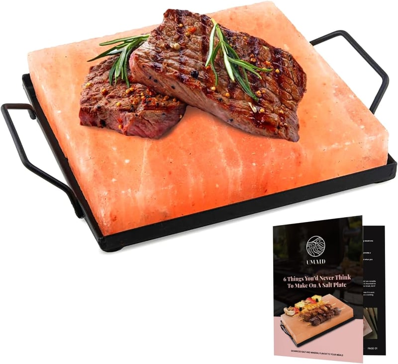 Himalayan Salt Cooking Plate on Steel Tray - Unique Gift for Cooks