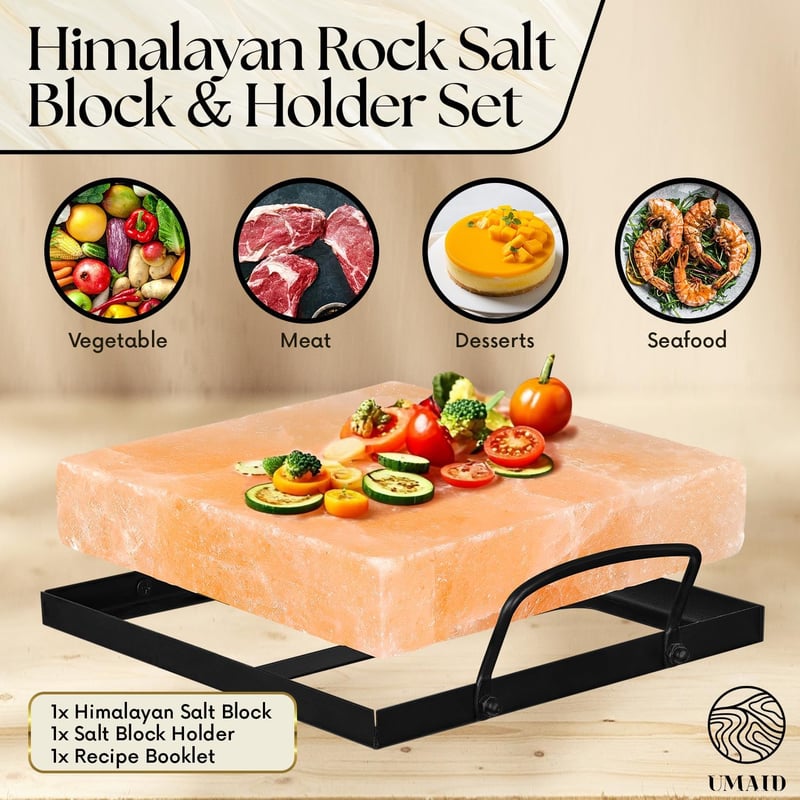 Himalayan Salt Cooking Plate on Steel Tray - Unique Gift for Cooks