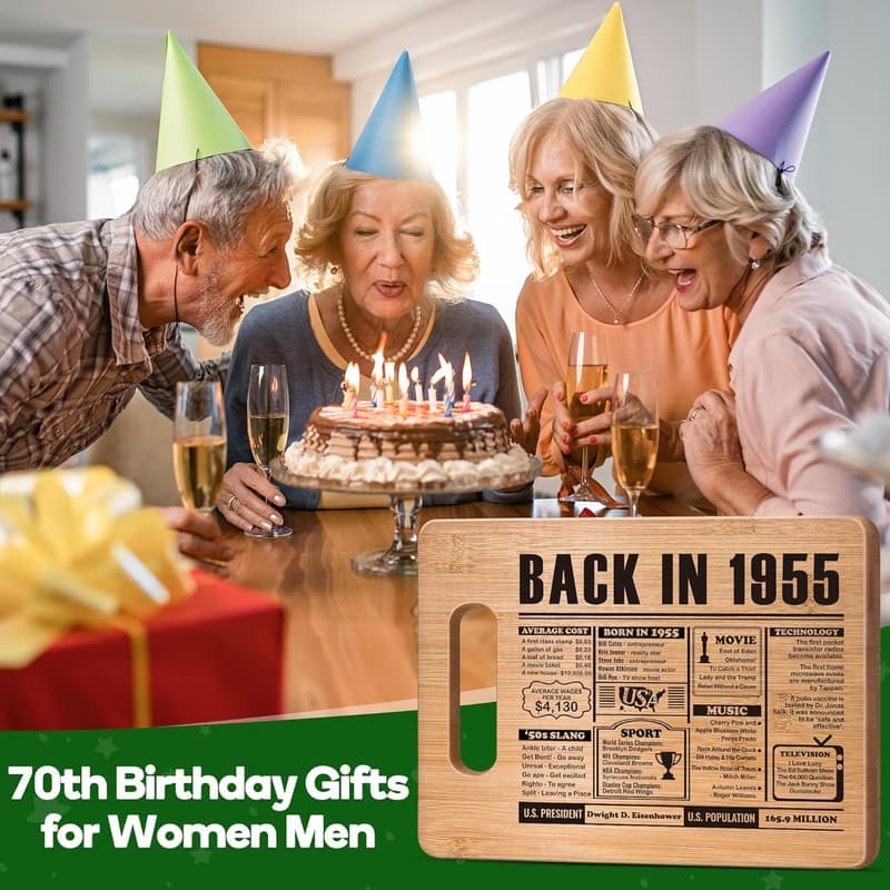 70th Birthday Engraved Bamboo Cutting Board for Him & Her