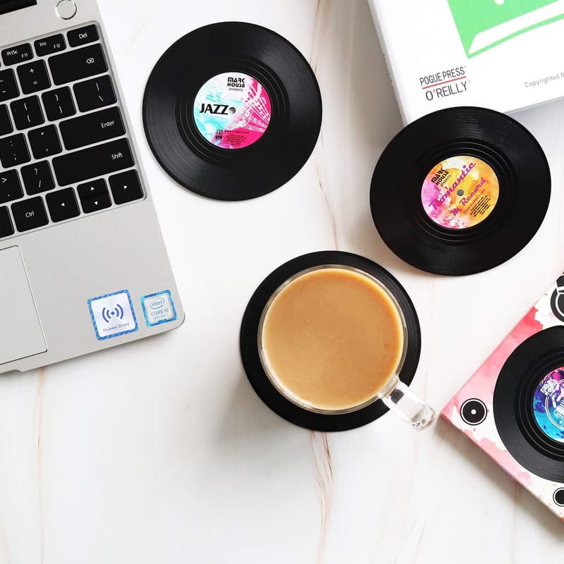 Retro Vinyl Record Coasters Set for Music Lovers - 6 Pack