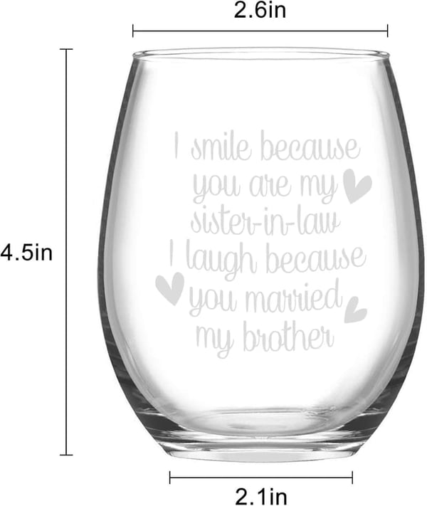 Birthday Gift for Sister-in-Law - 15Oz Stemless Wine Glass