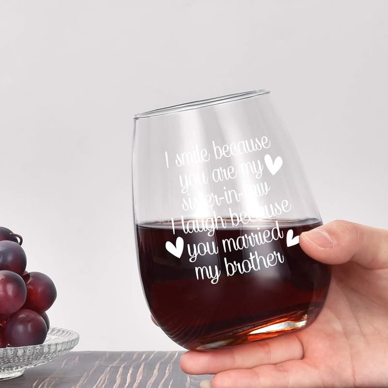 Birthday Gift for Sister-in-Law - 15Oz Stemless Wine Glass