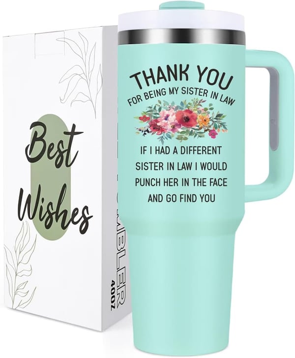 Sister-in-Law Gift: 40oz Mint Green Tumbler with Handle