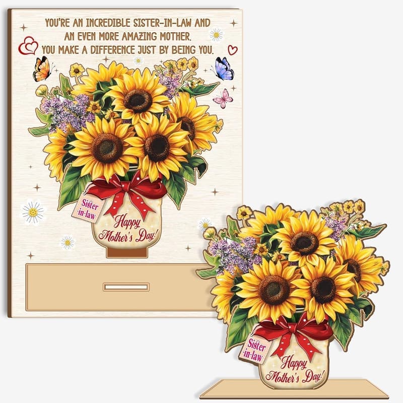 Mother's Day 3D Pop-Out Wooden Card for Sister-in-Law