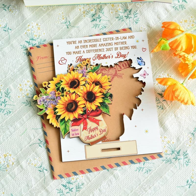 Mother's Day 3D Pop-Out Wooden Card for Sister-in-Law